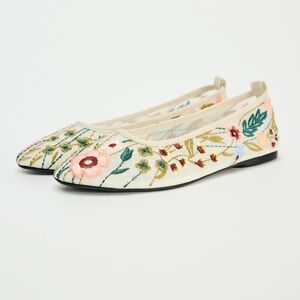 Brand New Zara Floral Embroidered Mesh Mary Jane Flats in EU 36